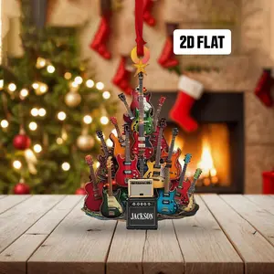 [XMAS GIFT] Personalized Electric Guitar Ornament, Custom Name 2D Flat Christmas Decoration, Music Lover Gift, Guitar Player Xmas Decor