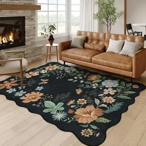 Bohemian Style Vintage Floral Pattern Carpet, 1 Count Non-slip Soft Floor Mat, Decorative Area Rug, Boho Floral Rug for Home Living Room Bedroom