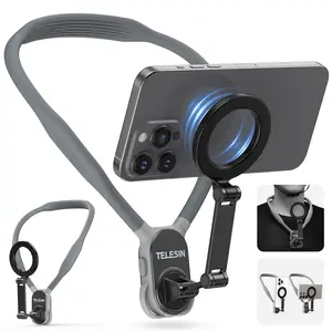 TELESIN Magnetic Neck Mount for Phones, Neck Cell Phone Holder POV/Vlog Selfie Mount Hand Free Phone Neck Holder Chest Stand Strap Video Recording for iPhone 17 16 15 14 13 12 Seires Android Phones