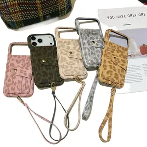 Vintage Leopard Print Lanyard Card Wallet Case for iPhone 11-17 Series (Pro/Max/Air), Premium High Quality Protective Cover