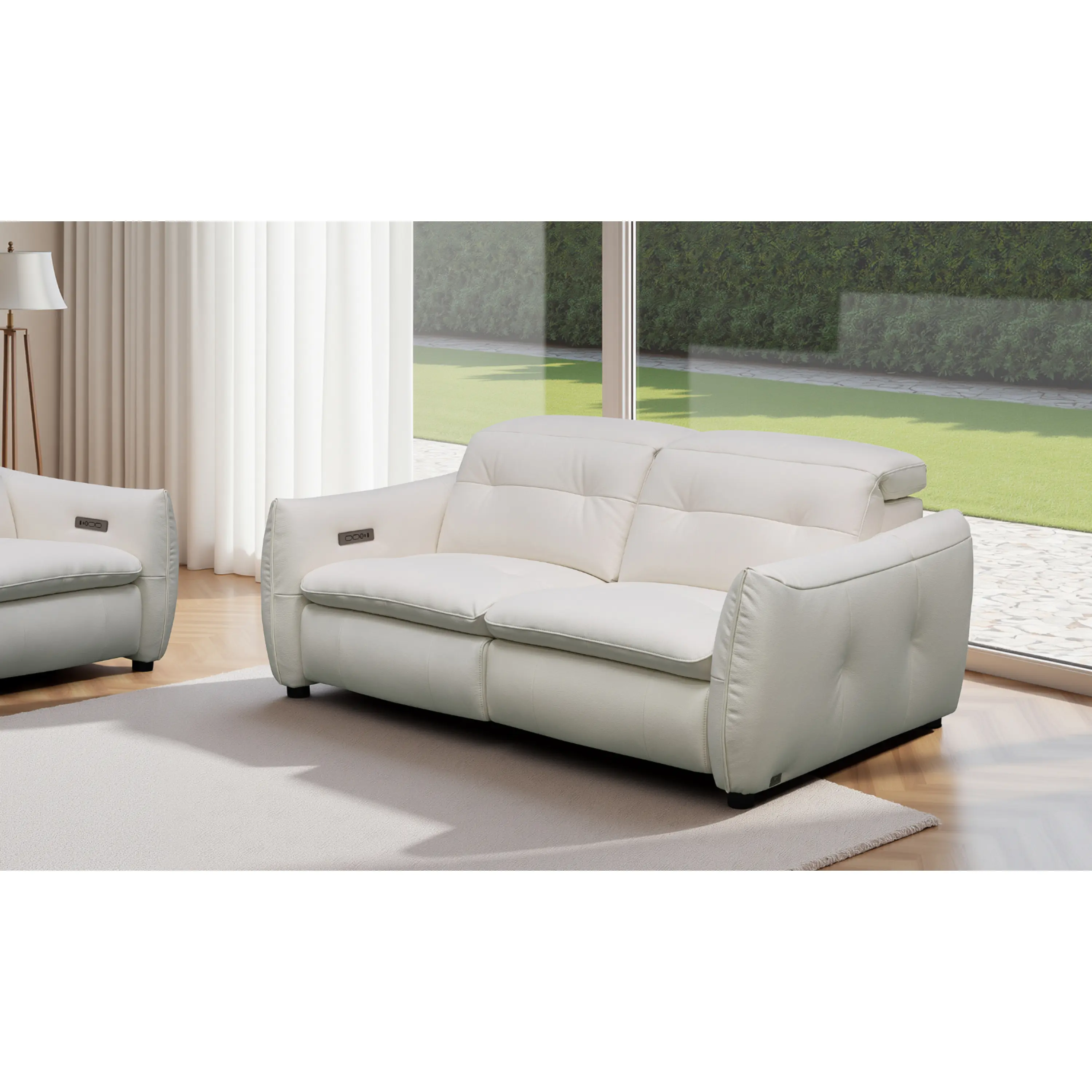 Klaussner Bravino Italian Leather Motion Power Reclining Loveseat with USB Port, Low-Profile Design, Tufted Detail