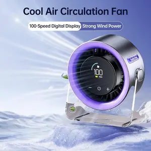 Desktop Fan Turbine Table Fan Travel Essential, Office 10-Speed Digital Display, Low Noise, Rechargeable Battery, Dual Adjustment Modes, Quiet Cooling