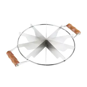 【Summer Wins】SOTECH 10/8/6-Cut Stainless Steel Pie Slicer Cheesecake Cutter for Even Slices Divider with Side Wooden Handle Press Cake Portion Cutter Divider Kitchen Tools Baking Supplies for Restaurant Wedding Party Birthday Pizza Pastry Pie