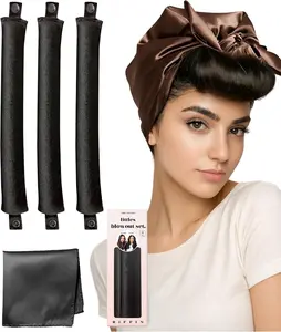 Littles Heatless Curls Overnight Rods Velvet Hair Curler to Sleep in No Heat Heatless Curling Iron Foam Sponge Flexi Rods Hair Rollers for Long Short Hair Care Styling Tools Black