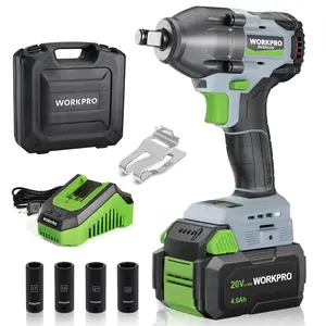 #JumpstartSale WORKPRO Cordless Impact Wrench 1/2 inch, 20V Brushless Impact Gun, High Torque 370 Ft-Lbs (500N.M), Variable Speeds, with 4.0 Ah Battery, Fast Charger, 4 Impact Sockets and Storage Case