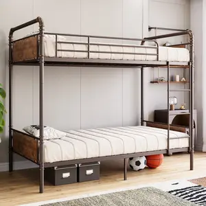 【Christmas Gift】Metal Bunk Bed Twin Over Twin  Twin Bunk Beds  Heavy Duty Twin Size Metal Bunk Bed with Guardrail and Ladders  Convertible Twin Size Bunk Beds for Adults  No Box Spring Needed Brown
