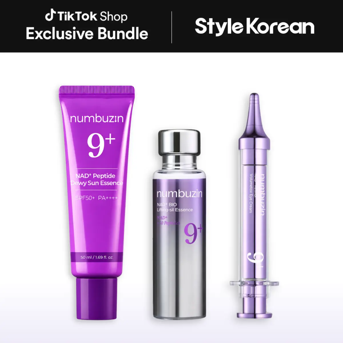 [Numbuzin] No.9 NAD+ Anti-Aging Trio Set | No.9 Nad+ 9 Peptides Dewy Sun Essence 50ml | No.9 NAD Bio Lifting Essence 50ml | No.9 NAD Retinol Volumetox Eye Cream 10ml