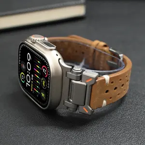 Luxury Leather Band for Apple Watch 49mm 46mm 45mm 44mm Men Business Strap for Iwatch Ultra 2 3 Series 11 10 9 8 7 6 5 4 Se Bracelet