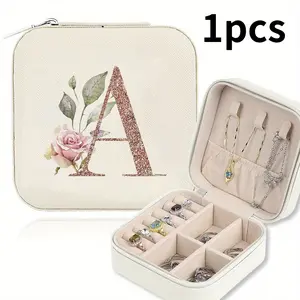 Portable Jewelry Box with Letter Print Design, Compact Storage Case for Rings and Earrings, Ideal Gift for Women and Girls, Portable Storage Organizer