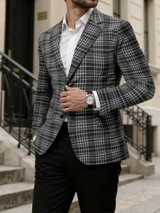 Men's Suit Jacket Casual Textured Plaid Blazer, Wedding Banquet Celebration Evening Party Gift, Fitted Plain All Seasons Clothing, Formal Wear