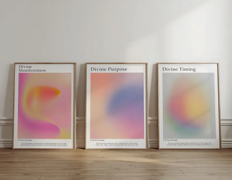 Aura Poster Set, Divine Manifestation Wall Art, Spiritual Energy Print, Meditation Decor, Divine Timing & Purpose