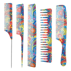 5-Piece Hair Styling Comb Set Patterned Combs Personalized Combs