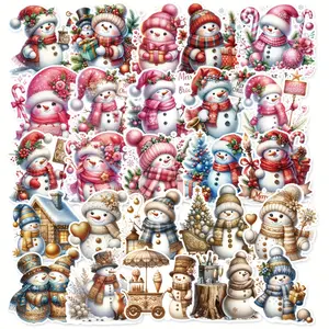50/100/200PCS Cute Christmas Snowman Stickers For Junk Journal Water Bottle Laptop Cellphone Phone Cases Party Decoration Christmas Gift