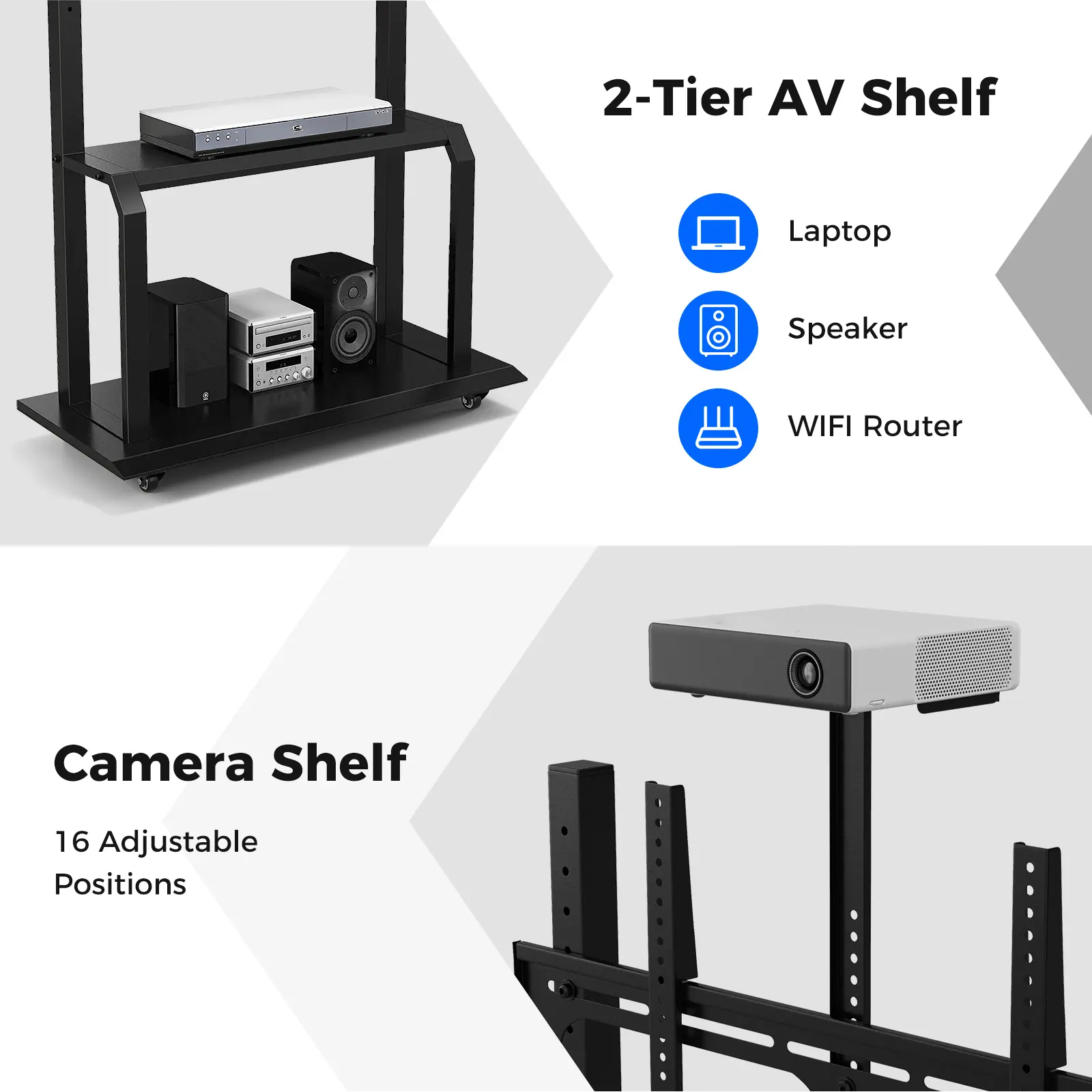COSTWAY - Mobile TV Stand with Camera Shelf and AV Shelves for 32-80 Inch Flat/Curved TVs