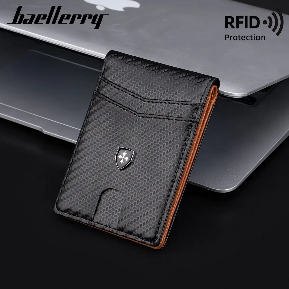 Baellerry Slim Wallet for Men with 11 Card Slots Minimalist Leather Bifold Credit Card Holder RFID Blocking Carbon Fiber Wallets with Gift Box Duct Tape Wallets Black Trend Recto Verso