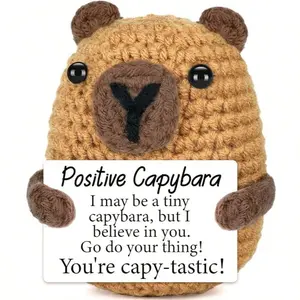 Capybara Hand-Woven Plush Ornament, Soft Cuddly Gift, with Positive Card, Fun Gift for Friends and Family. Cute Gift Design and Encouraging Words are Very Warm and Sweet! Christmas Stocking Stuffer Gift, Cute Animal Design, Capybara Stuffed Animal