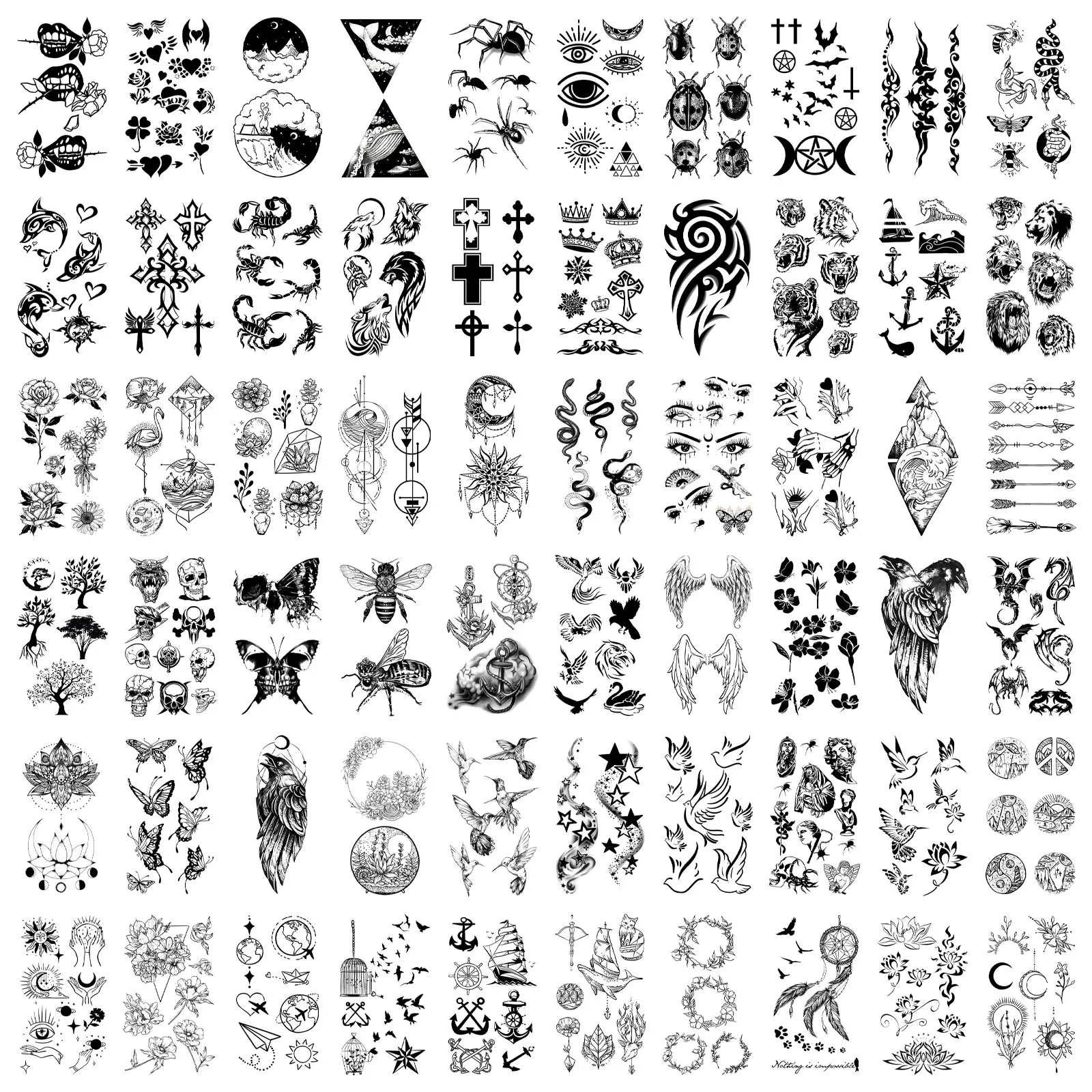 60 Sheets Tiny Fake Tattoo, Flowers Crowns Stars Animal Butterfly Collection Tats for  Adults Men and Women