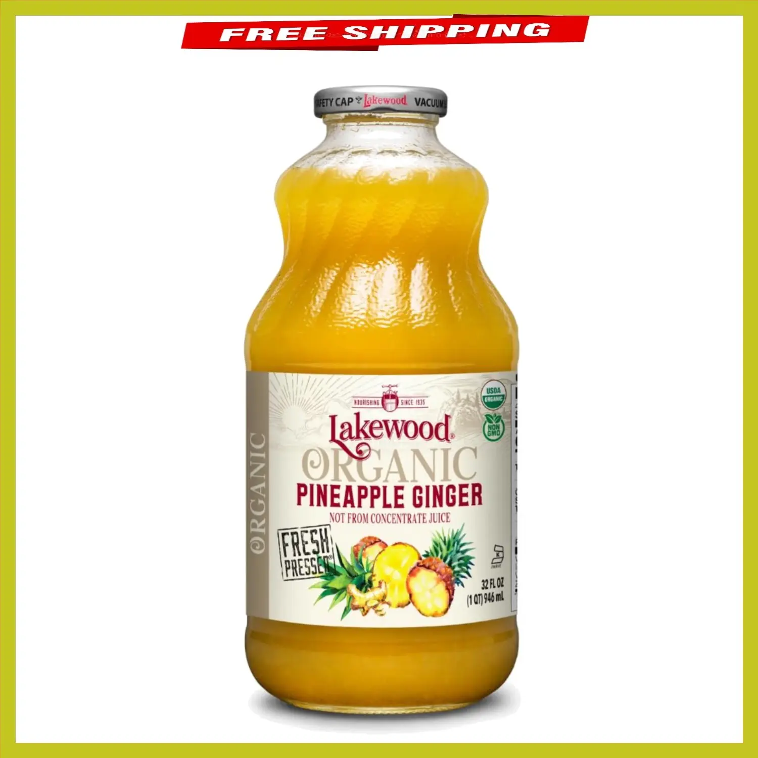 32 FL OZ Organic Pineapple Ginger Juice - Natural Energy & Digestion Support