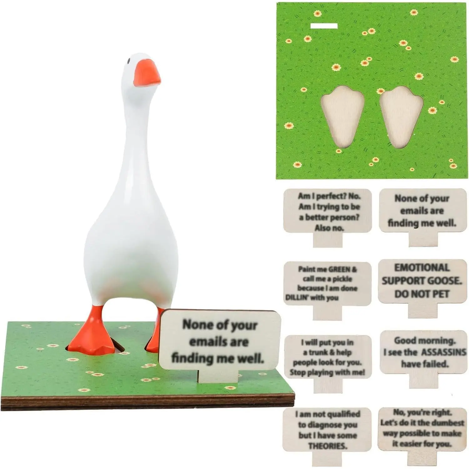 7in Magnetic Metal Goose Hook Key Holder with Wooden Base, Inspirational Good Vibes Only Sign, Kawaii Home Office Desk Decor for Kitchen, Valentine New Apartment Housewarming Gifts (Desk Clutter Tamed)