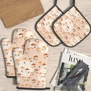 4pcs Oven Mitts And Pot Holders Minimalist Boho Floral Heat Resistant Insulated Oven Mitts And Pot Holders Sets Kitchenware Suitable For Cooking, Home Oven, Baking, Kitchen Decoration, Housewarming Gifts