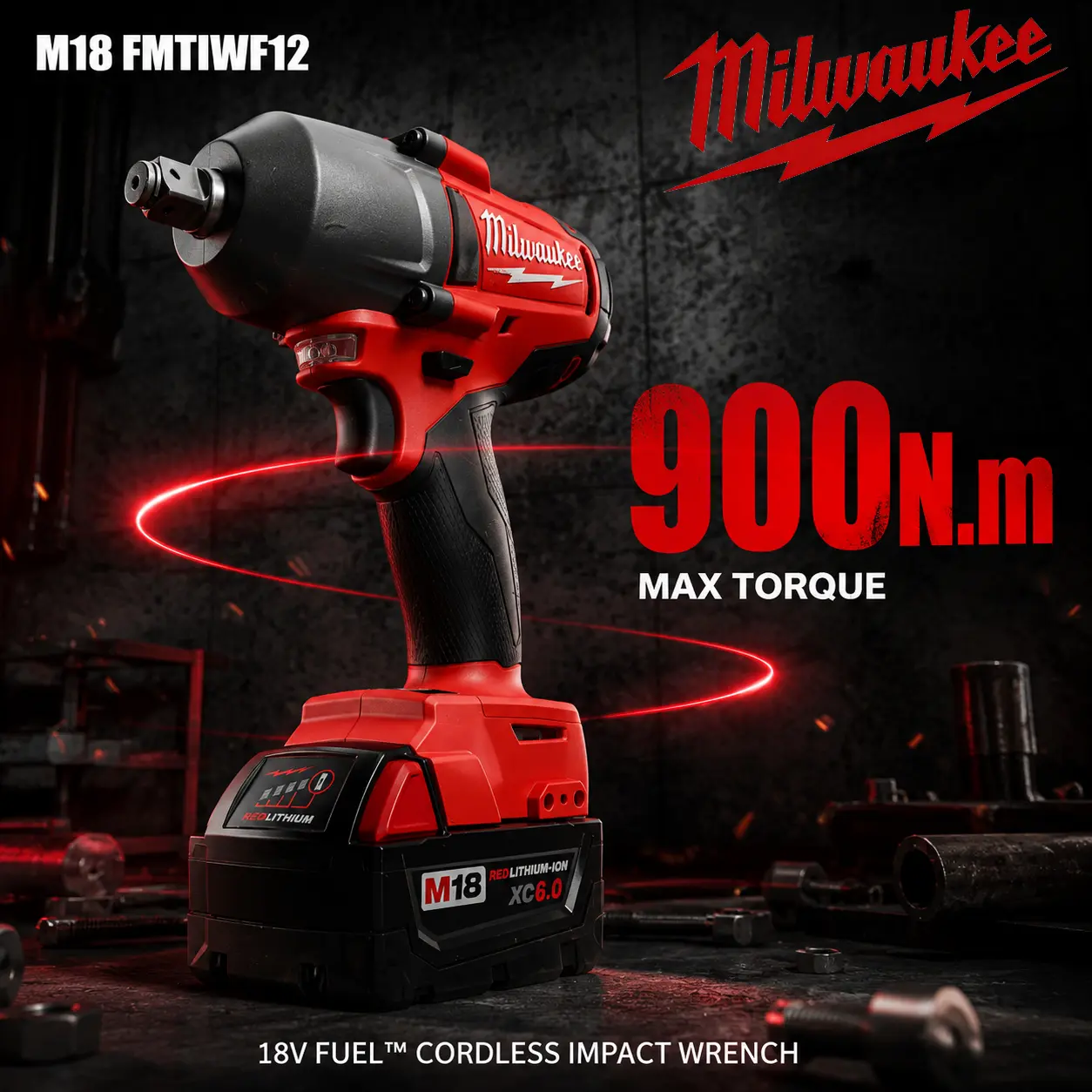 Milwaukee 900N Impact Wrench, M18 18V Lithium-Ion Cordless Impact Driver, High Torque Power Tool, Ideal For Automotive Repair, Construction Work, Heavy-Duty Assembly, Equipment Servicing And Industrial Maintenance Tasks ft-lbs 3-in-1 electric wireless