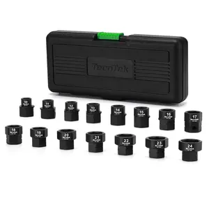 TecoTek 15-Piece 1/2-Inch Drive Metric Low Profile Impact Socket Set, Stubby Socket Set, 10mm-24mm, No Skips Sizes, 6 Point, Cr-Mo, Shorter Socket for Tight Areas
