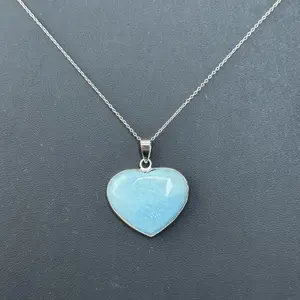 Aquamarine Heart Necklace 925 Silver Chain