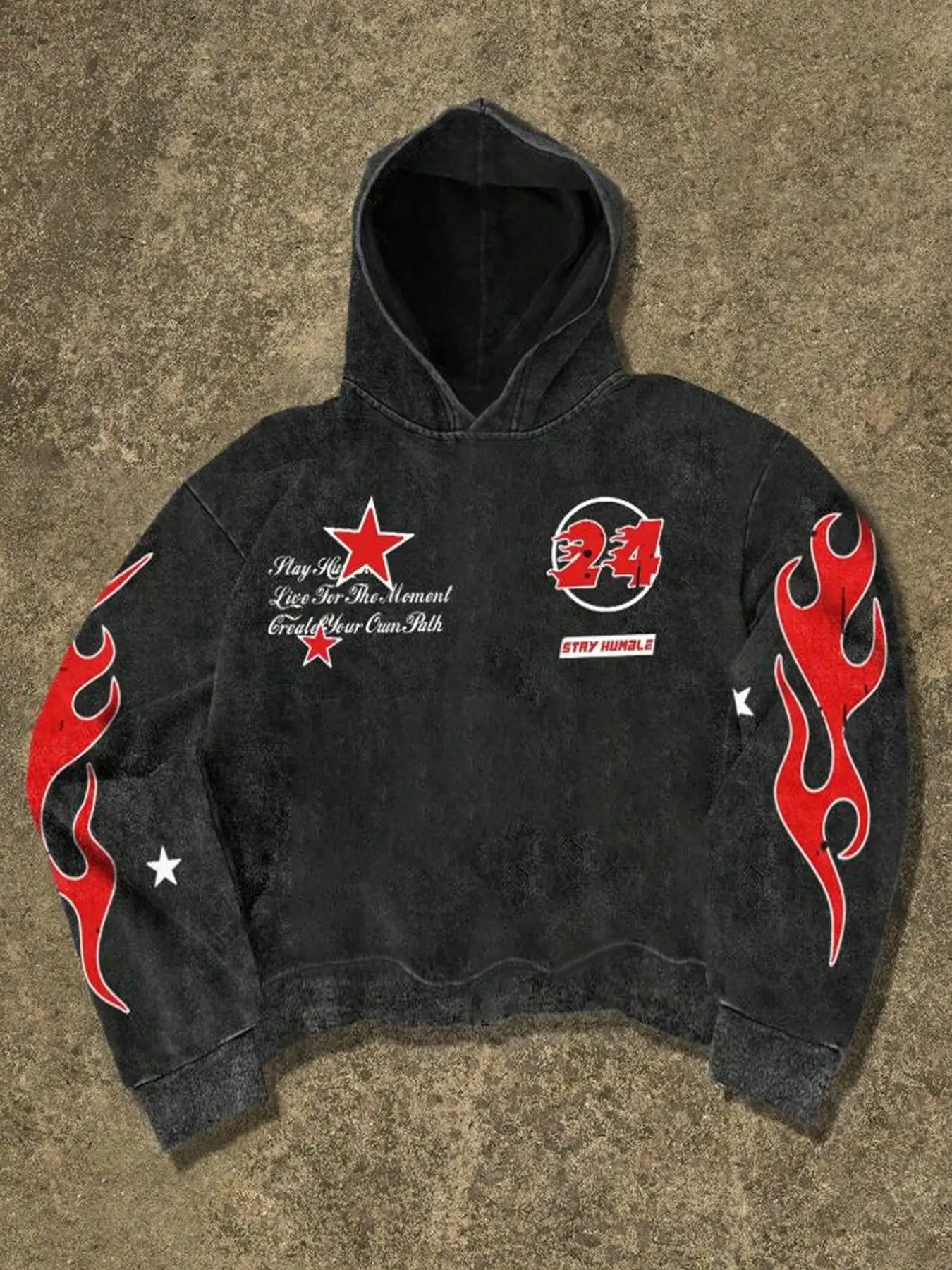Men's Street Casual Style Hoodie, Sweatshirts, Long Sleeve Soft Cotton Blend Pullover, Trendy Letter Star Flame Print Design, Perfect for Daily Wear & Outdoor Activities, Tops, Street Fashion Hoodie