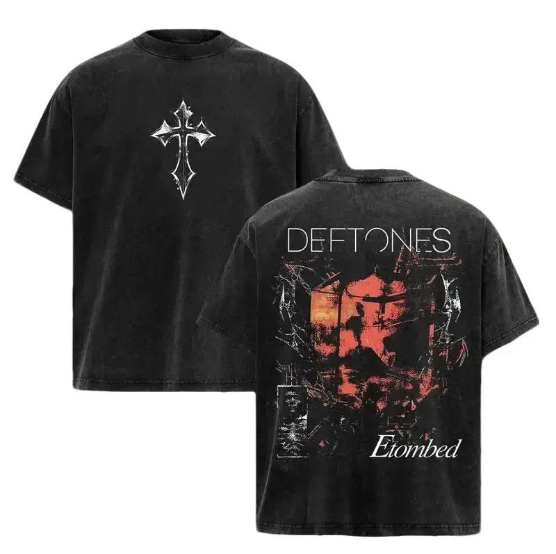 Vintage Washed Deftones Entombed Graphic Tee | Heavyweight Cotton Oversized Double-Sided Band T-Shirt | Y2K Grunge Alt Metal Streetwear Top