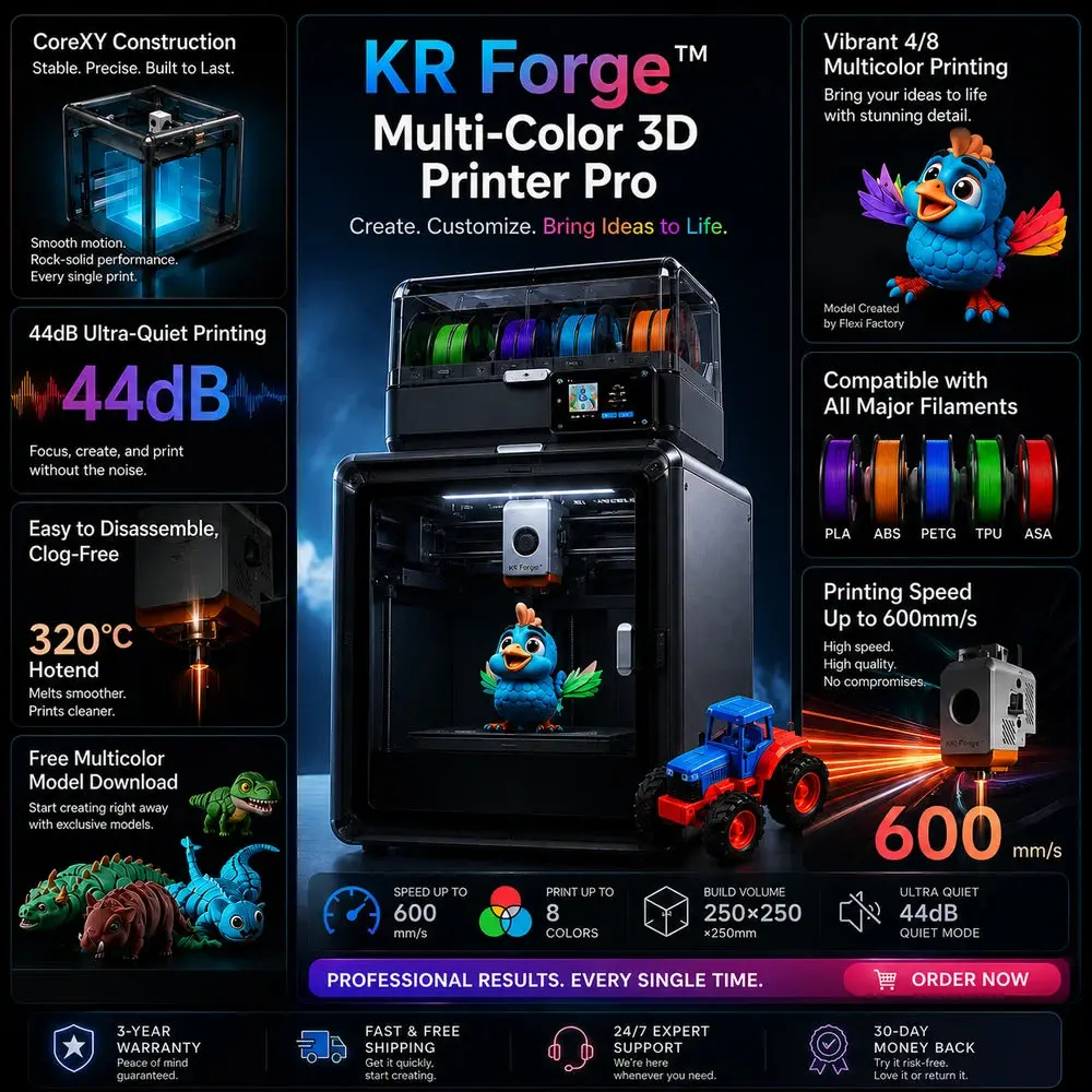 KR Forge™ Professional 8-Color CoreXY 3D Printer Pro, Computers & Office 3D Printing Supplies Equipment