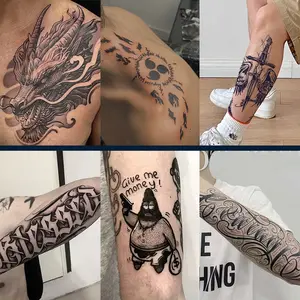Six large herbal tattoo stickers, including floral lettering designs; lasting 7–15 days, waterproof and abrasion-resistant, realistic effect; suitable for those who don’t want tattoos but are sensitive to pain.