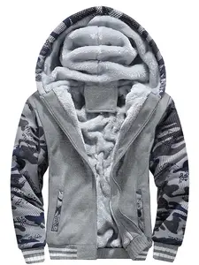 Men's Hooded Fleece Jacket, Casual Camo Pattern, Long Sleeve, Pocket Design, All Seasons Wear, Comfortable and Stylish Casual Fashionable Outerwear, Men Hoodies, Camo Zip Hoodie