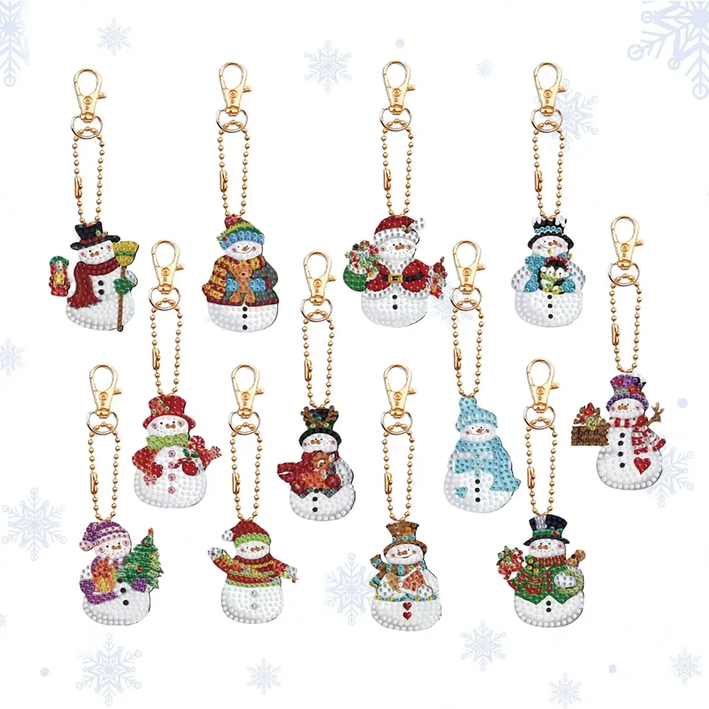 12pcs DIY Diamond Painting Christmas Snowman Decoration, Festive Decoration, Acryl Double Sided Crystal Rhinestone Snowman Diamond Art Christmas Decoration, Hanging Ornaments for Home Office Restaurant Christmas New Year Decoration, Xmas Gifts