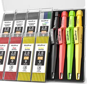 Nicpro 4 Pack CP3000 Carpenter Pencil with Sharpener, Mechanical Pencils Set with 76 Refills, Heavy Duty Construction Pencil, Carpenter Tools for Architect Marking (Red, Black, Yellow, Green)