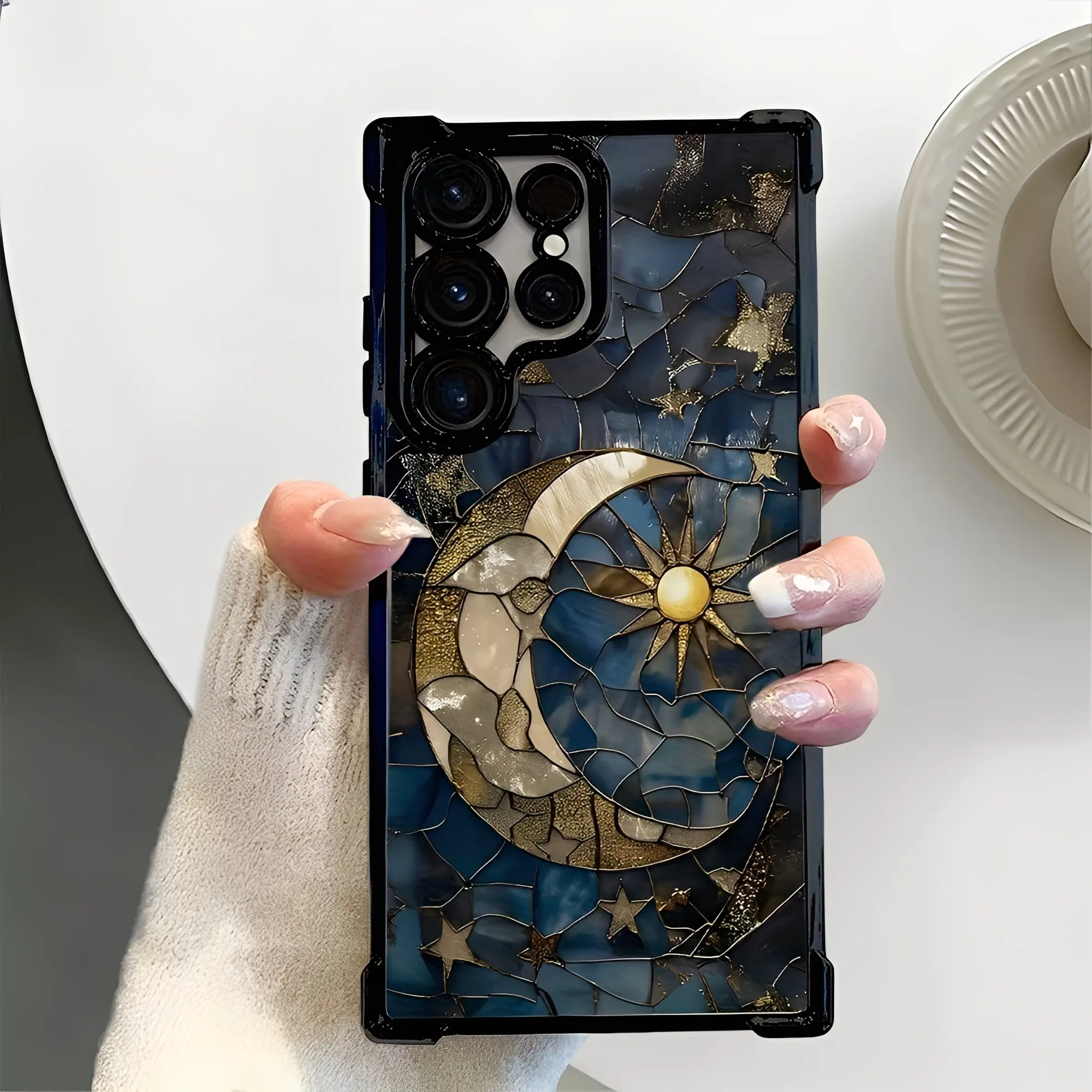 Retro Style Sun And Moon Phone Case Compatible with Samsung S 23 24 25 Ultra Plus FE Phone Cover, Transparent Soft Back Cover for Drop Protection., Animal, Accessories, Smartphone, Handheld, Cellphone, Colorful