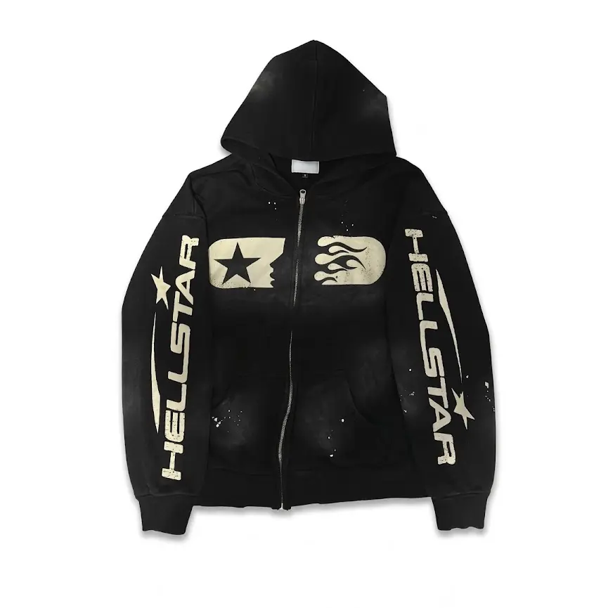 Men's Casual HellStar Classic Black Hoodie Unisex 3D-Printed Zip-Up Hoodie