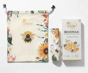 Reusable Beeswax Breads Bag | 2 Pack Organic Sourdough bread bags for homemade bread | Fridge and Freezer friendly Beeswax Lined cotton bag to keep your bread fresh and preserved | 2 XL bread Bags