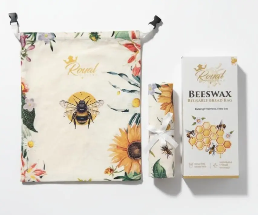 Reusable Beeswax Breads Bag | 2 Pack Organic Sourdough bread bags for homemade bread | Fridge and Freezer friendly Beeswax Lined cotton bag to keep your bread fresh and preserved | 2 XL bread Bags