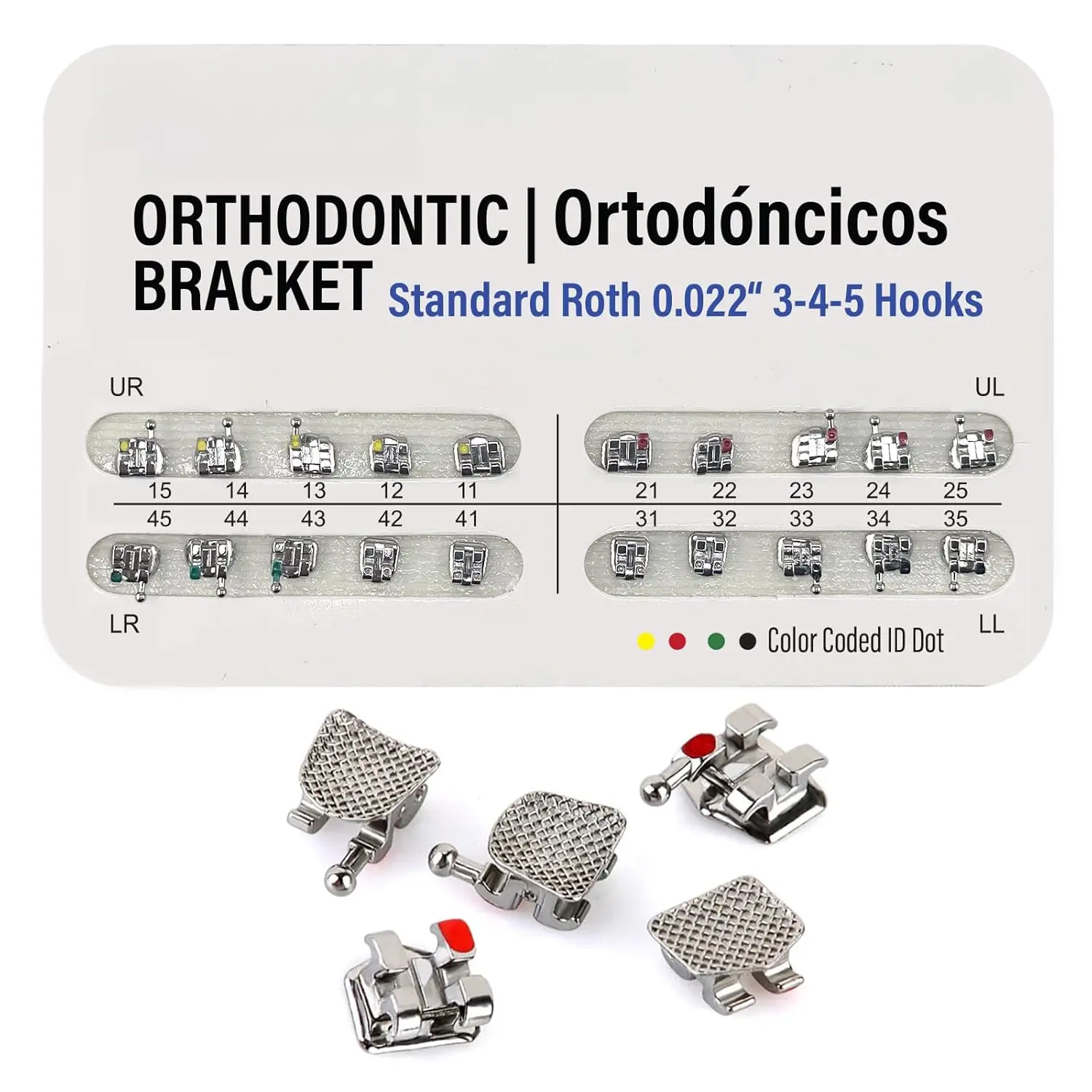 20 count Orthodontic Metal Brackets  Brackets Standard Roth 0.022 Slot Bondable, 3-4-5 with Hook 20 count/Pack, 1PK