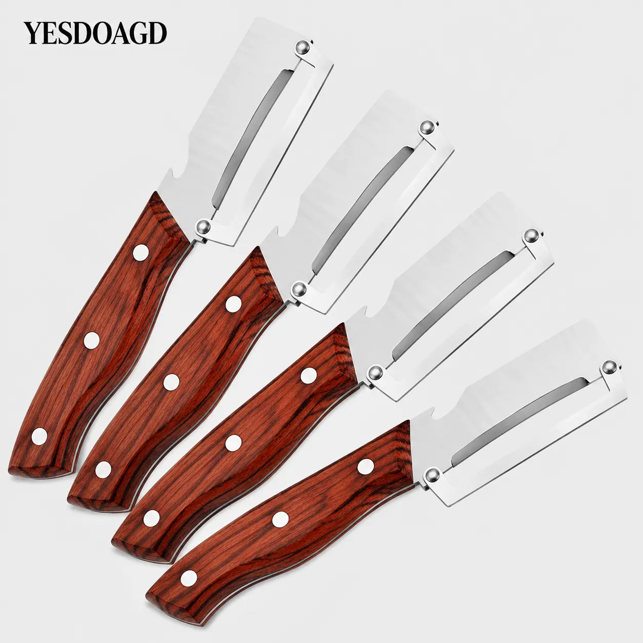Stainless Steel Sharp Peeler with Wooden Non-Slip Ergonomic Handle, Built-In Bottle Opener, Durable Kitchen Utensil for Fruits & Vegetables (2 Randomly Shipped Styles)