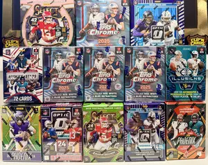 PYT!! 13 Box Mixer Break! 2023-2025 Blasters, 2025 Topps Chrome Mega Box, 2025 Optics Football Mega Box, 2025 Select Mega Box. Pick Your Teams! PYT!!