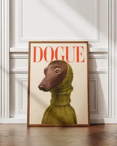 [Sale up to 50%] [Free Ship] Funny Dog Poster, Vogue Parody Dog Print, Whippet Wall Art, Fashion Dog Poster, Dog Lover Gift, Unique Wall Decor
