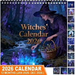 2026 Witch Theme Wall Calendar Planner, 12 Months Colorful Illustrations, 7.9in X 7.9in Perfect Size, Cute Fun Witch Art Decor Gift