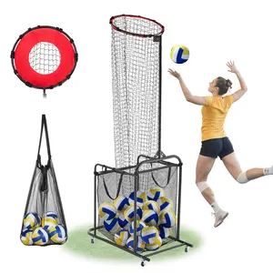 【FathersDayGift】 VEVOR Volleyball Setter Training Equipment with Volleyball Balls, Angle-Height Adjustable Trainer, Portable Practice Net, Cart, Wheels, Carrying Bag for Indoor-Outdoor Serving Spiking Setting