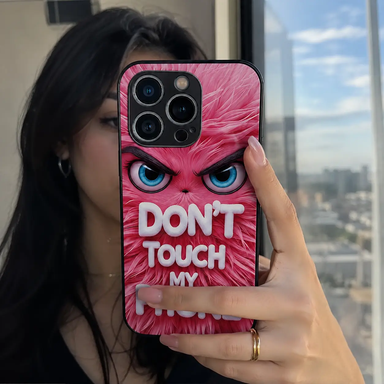 Don't Touch My Phone!  Sassy Furry Monster Magnetic Glass Case for iPhone 17 16 15 14 13 12 11 Pro Max/Galaxy S26 S25 S24 S23 S22 S21, Funny Introvert MagSafe Cover  ---975
