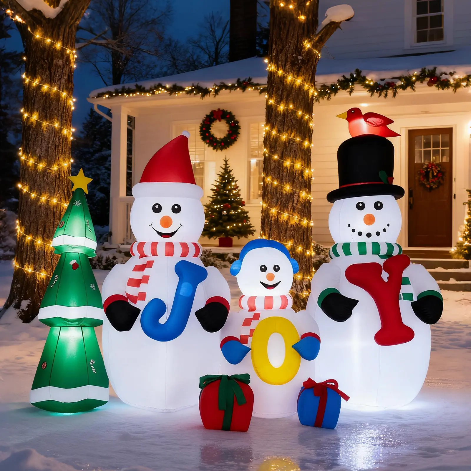 VINGLI Lighted Christmas Inflatable Decoration, Inflatable Snowman Family, Funny Blow Up Yard Decorations with Built-in LED Lights for Holiday Party Front Yard Lawn Garden Decor Set Ornaments
