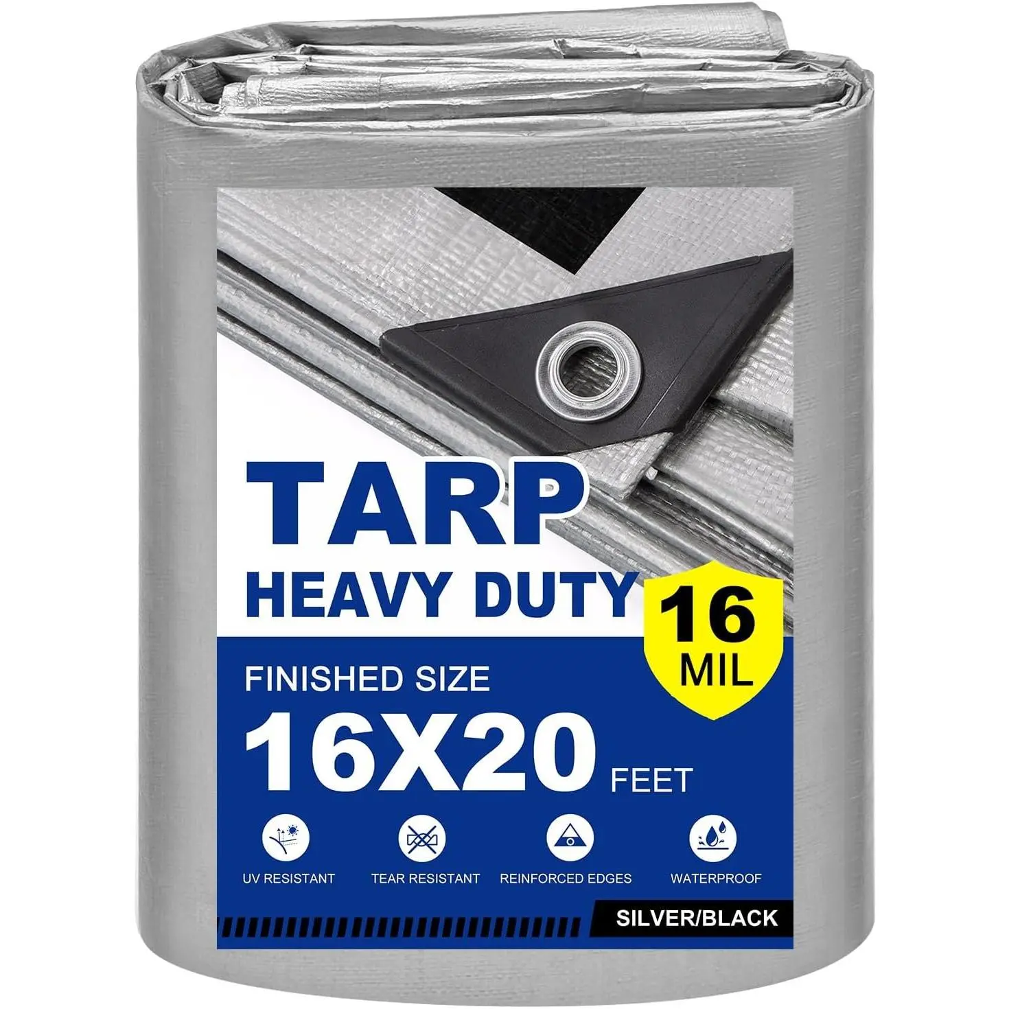 16Mil Tarps Heavy Duty  16x20 Finished Size, Large Outdoor Multipurpose Protective Cover (/Black)