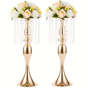 2/10 pieces 21.3 inch high crystal flower stand, wedding road high flower stand, center piece crystal flower chandelier metal vase, reception table wedding supplies Christmas and Halloween decoration