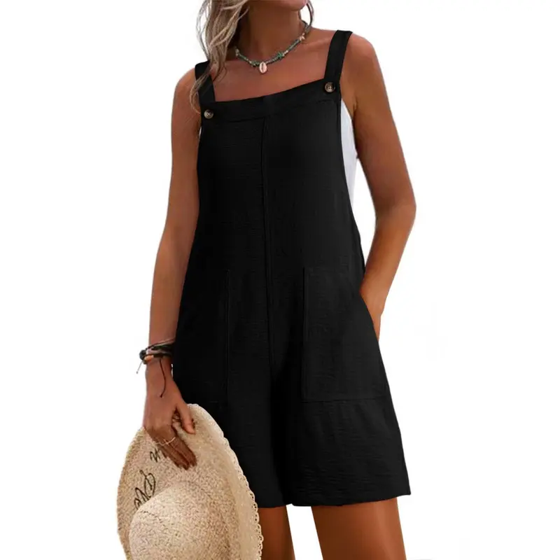 Dokotoo Women's Casual Rompers Loose Overalls One Piece Sleeveless Wide Leg Short Pant Jumpsuits With Pockets