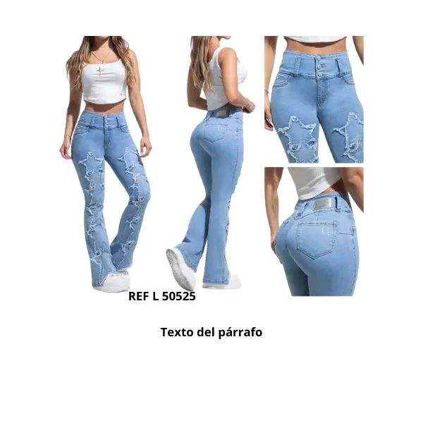 Premium Colombian flared jeans with beautiful, shimmering embroidery, a push-up effect that enhances the buttocks, and a fitted cut with a delicate rhinestone design that accentuates curves. Beautiful jeans
